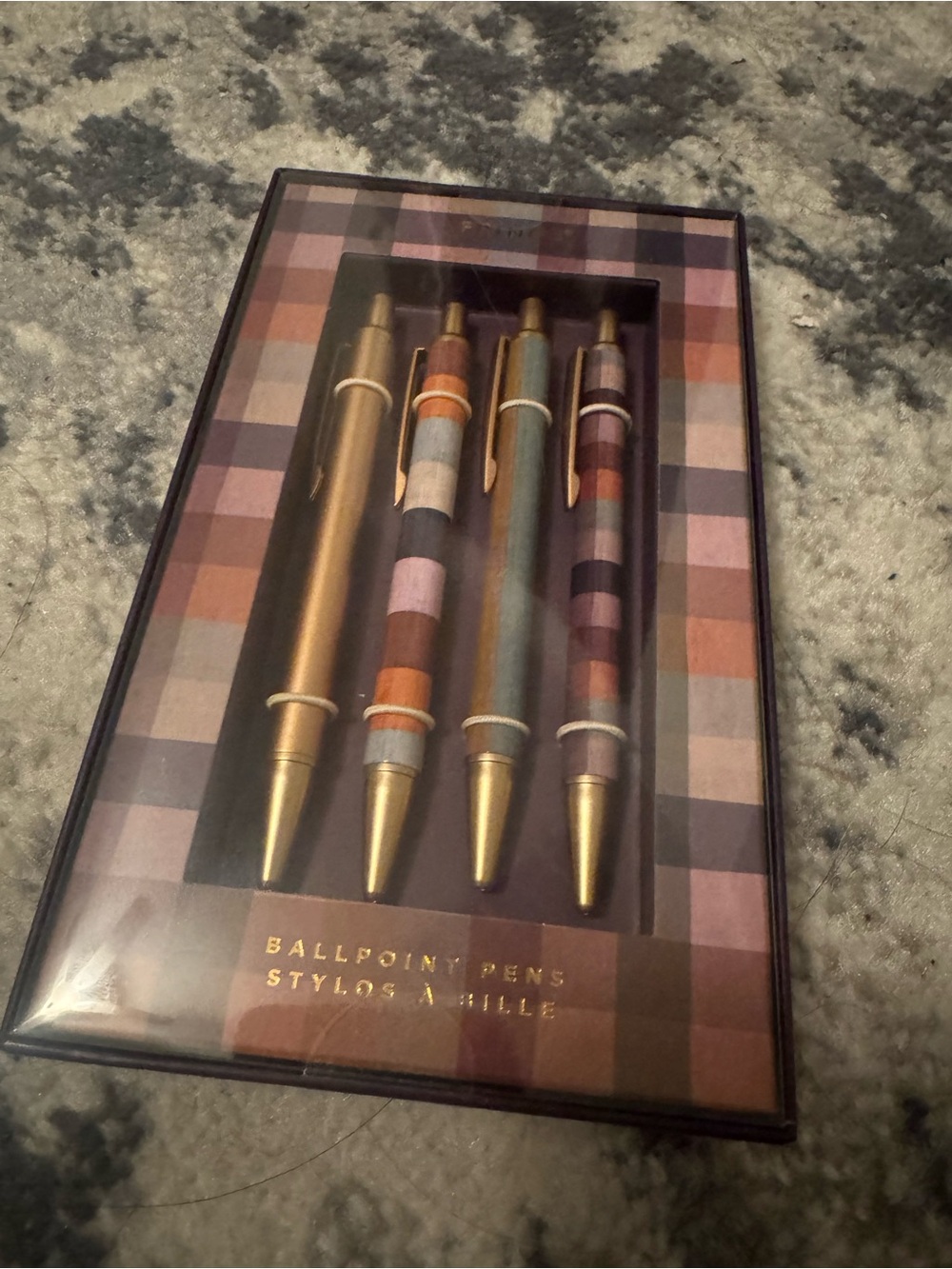 Fringe Studio Plaid Decorative Pen Set with Gold Trim